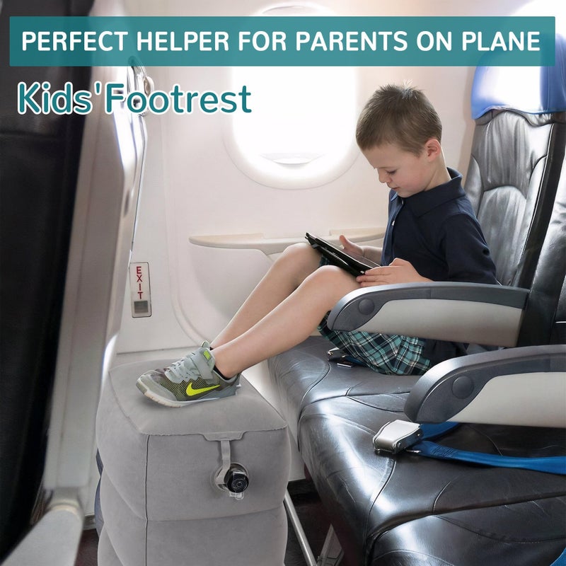 RISEPRO Inflatable Travel Foot Rest Pillow, Adjustable 3 Layers Height Leg Rest Pillow, Kids Airplane Bed, Adults Travel Essentials on Plane, Trains, Cars, Office, Home (Grey, 1 PC) - Image 4