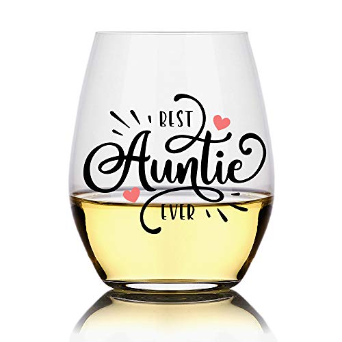 Perfectinsoy Best Auntie Ever Funny Wine Glass Baby Announcement Birthday Mothers Day Gifts for Woman Aunt Sister Friend