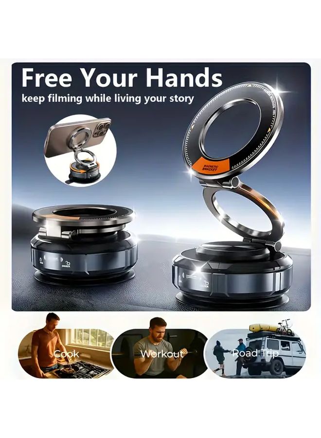 Black Magnetic Car Phone Holder 360 Adjustable Vacuum Suction Cup Mount Compatible iPhone Android - Image 3