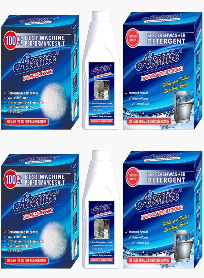 ATOMIC DISHWASHER STARTER [COMBO PACK OF 2]- Dishwasher Detergent 2 X 900 GM + Salt 2 X 900 GM + Atomic Rinse Aid For Dishwasher Liquid 2 X 400 ml | India’s No. 1 Dishwashing Brand - Image 1