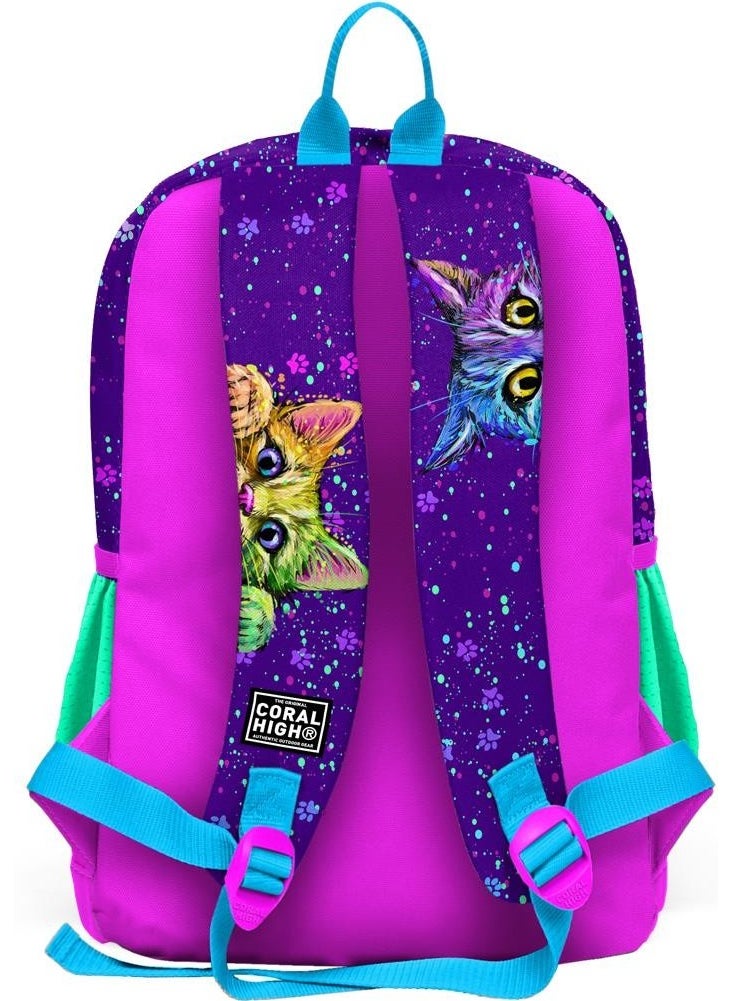 CORAL HIGH Kids Purple Pink Cat Patterned 3-Piece School Bag Set SET0123732  - Image 4