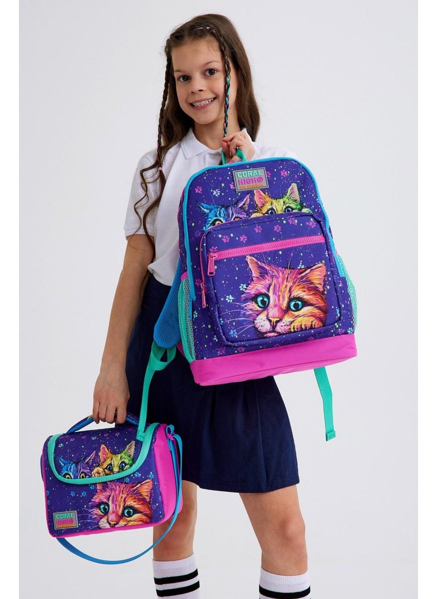 CORAL HIGH Kids Purple Pink Cat Patterned 3-Piece School Bag Set SET0123732  - Image 5