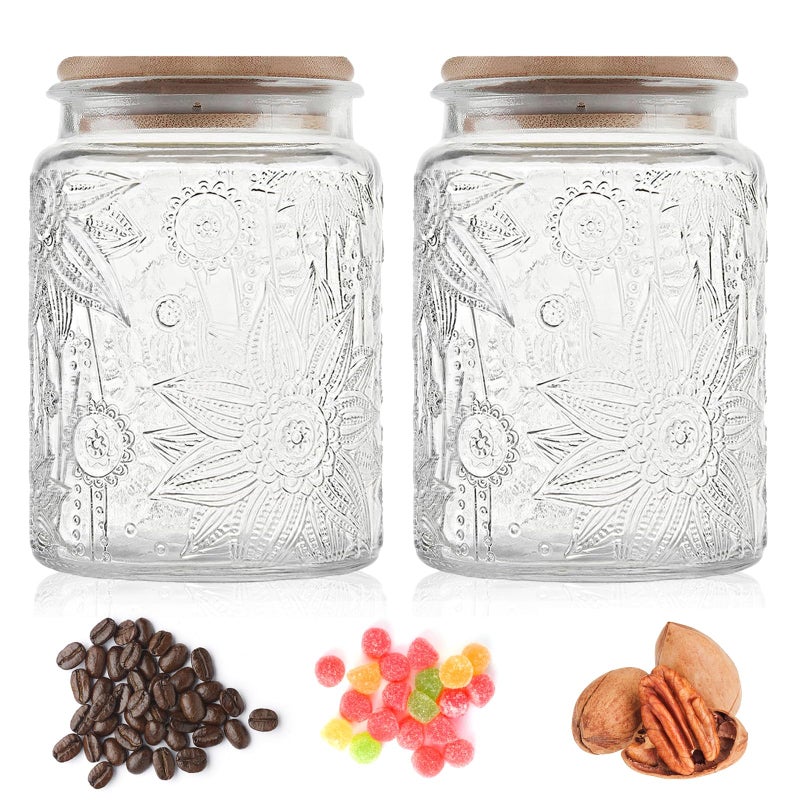 Custde 23.7 fl oz Airtight Glass Storage Jar with Bamboo Lid - Vintage Glass Jar Vintage Food Containers Canisters Set for Kitchen Counter, Ideal for Candy, Sugar, Coffee, Tea,Cute jar(Sunflower*1) - Image 3