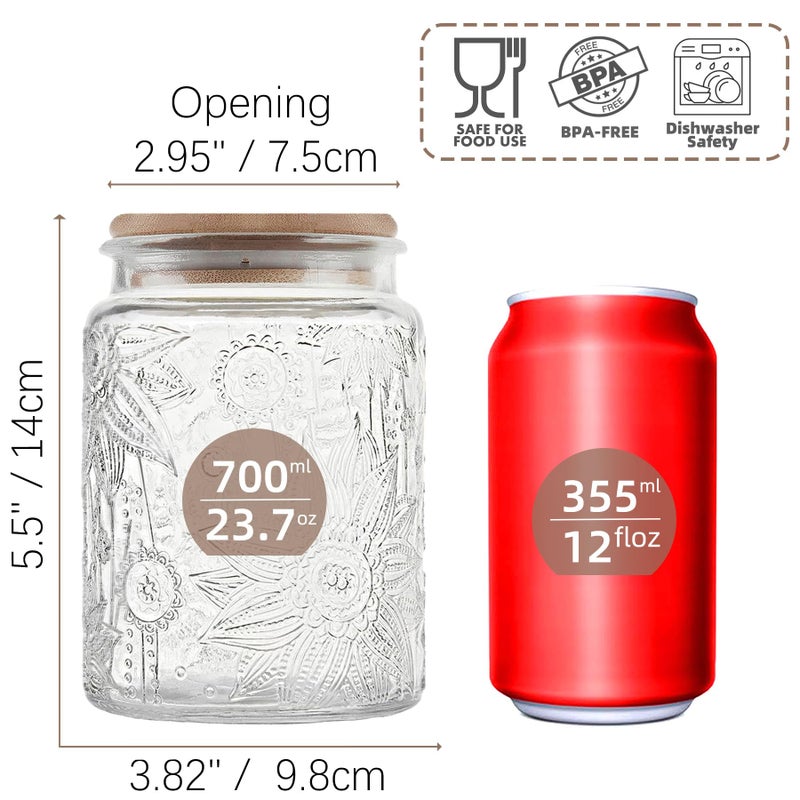 Custde 23.7 fl oz Airtight Glass Storage Jar with Bamboo Lid - Vintage Glass Jar Vintage Food Containers Canisters Set for Kitchen Counter, Ideal for Candy, Sugar, Coffee, Tea,Cute jar(Sunflower*1) - Image 2