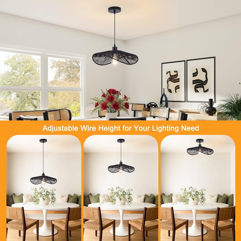 Garwarm Chandelier Boho Rattan ceiling light Pendant Light Fixture Modern Hanging Light Bamboo Handwoven 1-Light Hanging Lamp for Farmhouse Bedroom Living Room Dining Room black 41cm - Image 2