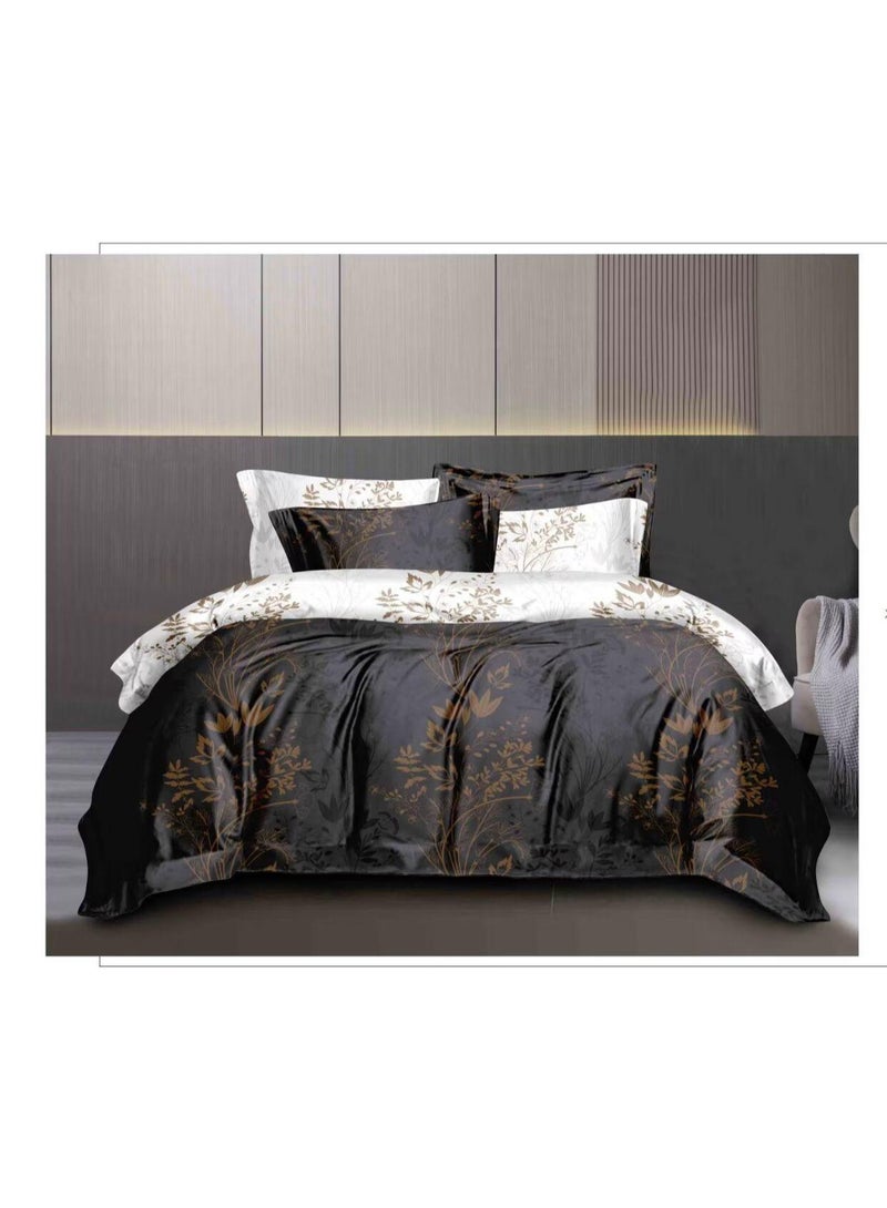 طقم مفروشات فاخر بحجم كينج مكون من 6 قطع - تصميم بسيط، غطاء لحاف 220×240 سم مع شرشف مطاطي و4 أغطية وسائد