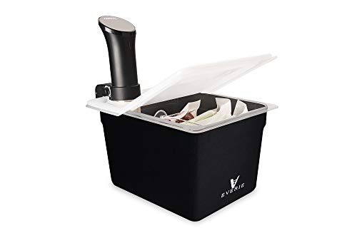 Everie Sous Vide Container 12 Quarts with Universal Collapsible Hinged Lid and Rack and Container Sleeve Compatible with All Anova Models Joule Insant Pot Wancle and Others KITTYPP