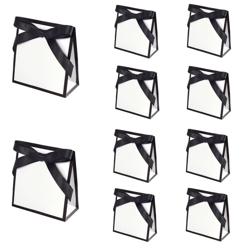 HAN SHENG 10 Pack 5.51x5.12 inch Gift Bags with Bowknots Ribbon - Wedding Bridal Shower Birthday Party Favors, Graduation Celebration Gift Bags, Party Decorations, White - Image 1