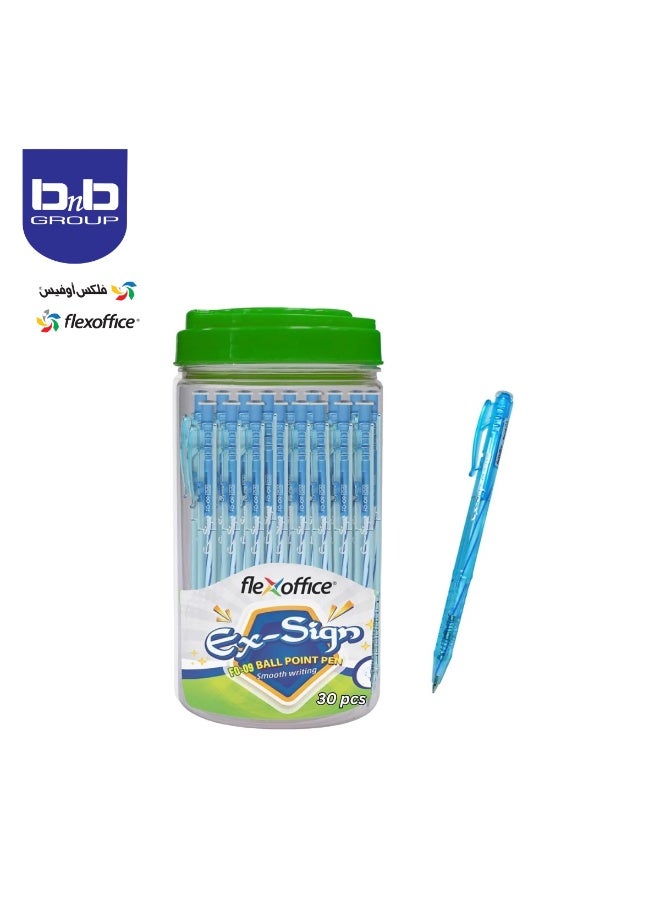 FLEXOFFICE Ballpoint Pens, Blue Ink, 0.5mm Fine Point, 30 Count Pack, Quick Smooth Writing, Ball point Pens, for School, Office Supplies (FO-09-Blue) - Image 1
