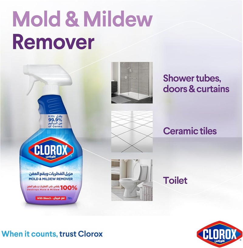 Mildew & Mold Stain Remover Spray with Bleach, 750 ml, Kills 99.9% of Germs, 100% of Fungus & Mold Stains (Pack of 2) - Image 2