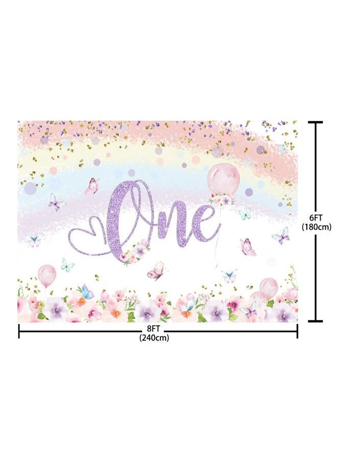 ABLIN 8x6ft Happy 1st Birthday Backdrop for Girl Princess Spring Colorful Flowers Butterfly Rainbow Photography Background Baby Girl 1st Birthday Decorations Banner Props - Image 5