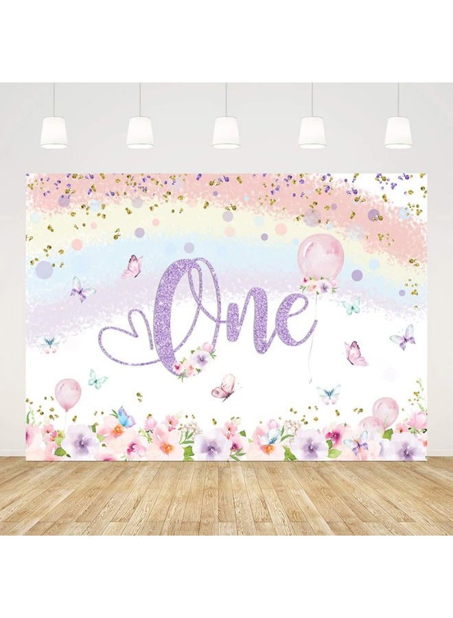 ABLIN 8x6ft Happy 1st Birthday Backdrop for Girl Princess Spring Colorful Flowers Butterfly Rainbow Photography Background Baby Girl 1st Birthday Decorations Banner Props - Image 1