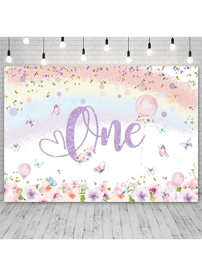 ABLIN 8x6ft Happy 1st Birthday Backdrop for Girl Princess Spring Colorful Flowers Butterfly Rainbow Photography Background Baby Girl 1st Birthday Decorations Banner Props - Image 2
