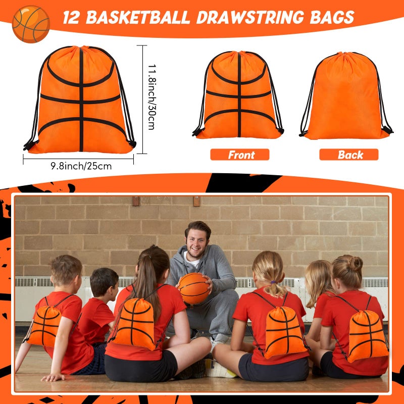 LEIFIDE 48 Pcs Basketball Party Favors 12 Sets Silicone Bracelet Drawstring Treat Bag Mini Stress Ball Keychains for Basketball Birthday Party Supplies - Image 3