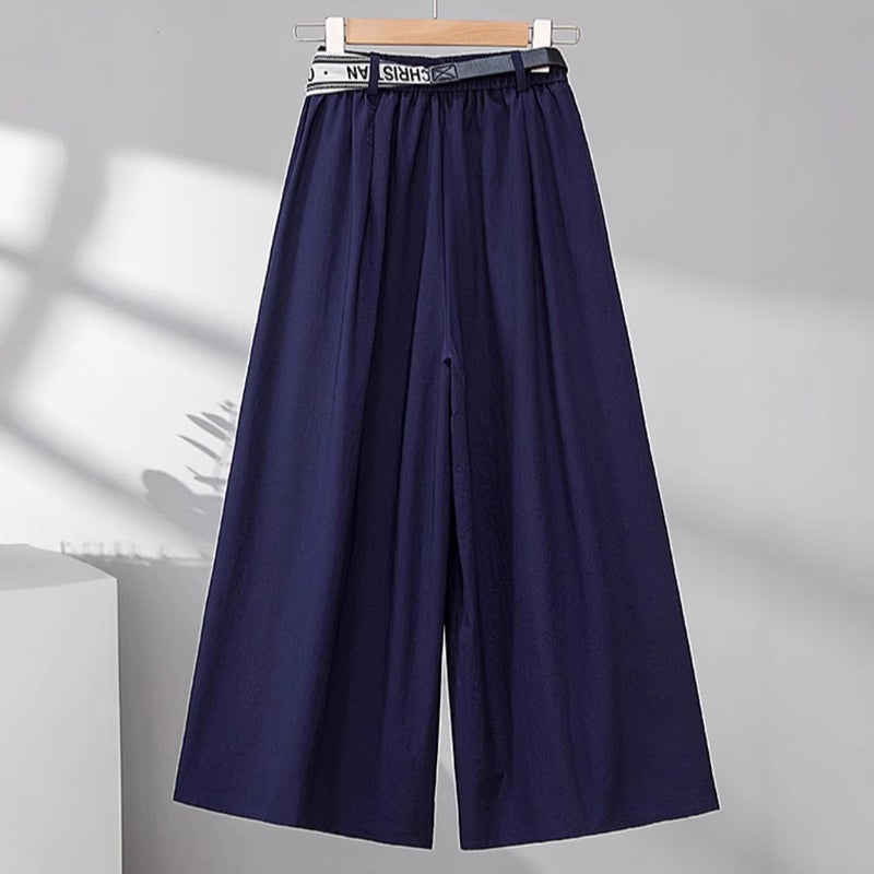 150.00Kg Plus Size Ice Silk Cropped Pants Women'S Summer High Waist Loose All-Match Small Chubby Girl Casual Wide-Leg Culottes - Image 3