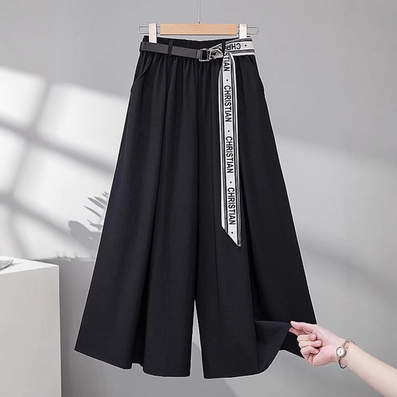 150.00Kg Plus Size Ice Silk Cropped Pants Women'S Summer High Waist Loose All-Match Small Chubby Girl Casual Wide-Leg Culottes - Image 4