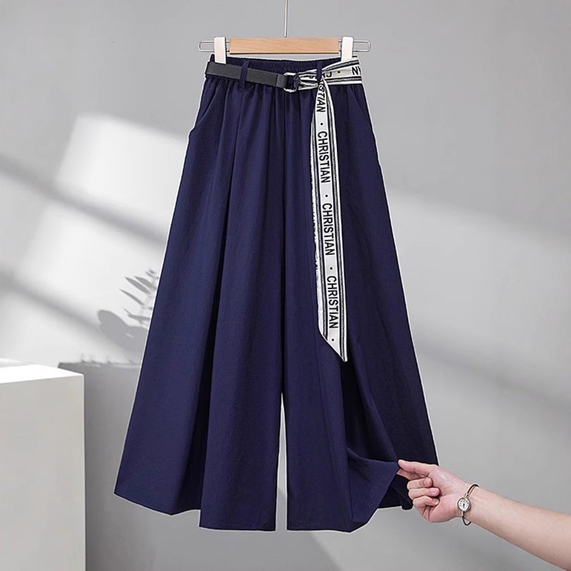 150.00Kg Plus Size Ice Silk Cropped Pants Women'S Summer High Waist Loose All-Match Small Chubby Girl Casual Wide-Leg Culottes - Image 5