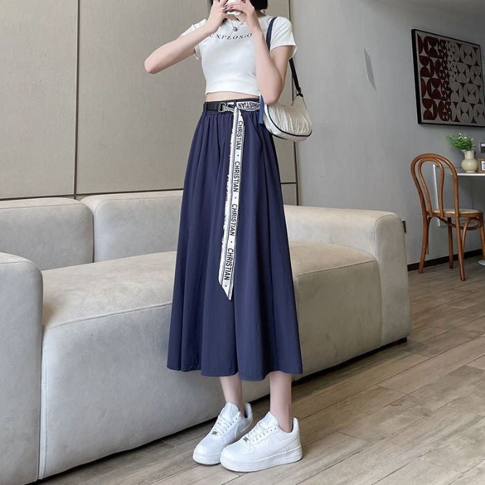 150.00Kg Plus Size Ice Silk Cropped Pants Women'S Summer High Waist Loose All-Match Small Chubby Girl Casual Wide-Leg Culottes - Image 1