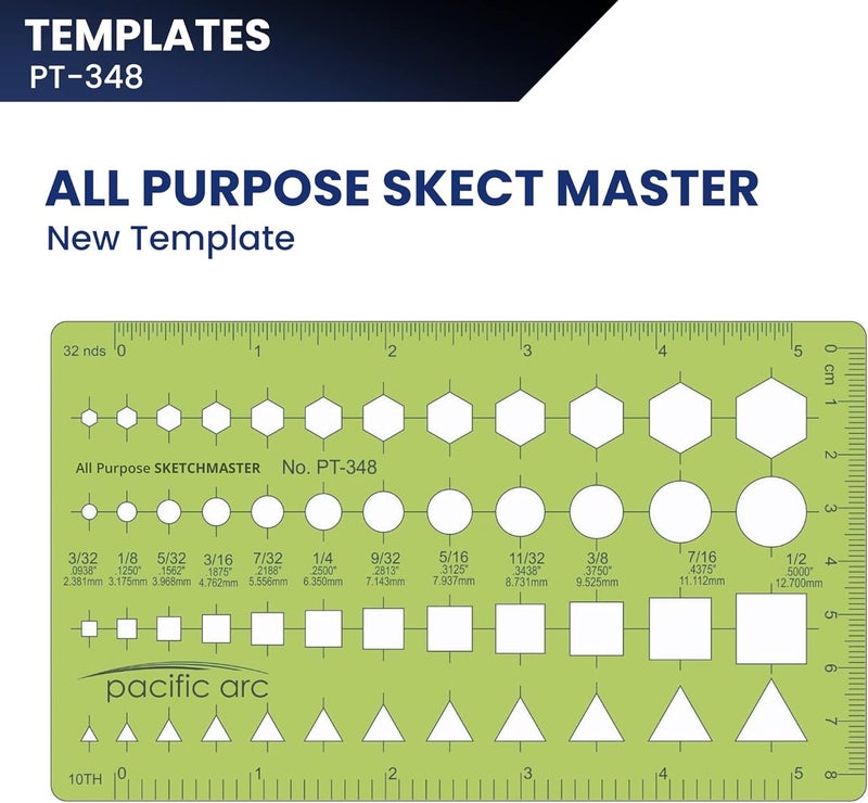 Pacific Arc - Template: All Purpose Sketch Master - Drawing Aid Stencil for Professional or School Work - Size 3.5" x 5.875" - Image 2