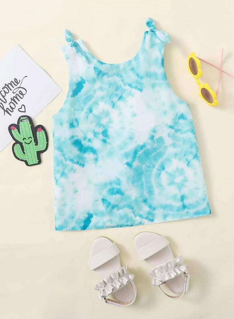 Toddler Girls Tie Dye Crossover Back Tank Top - Image 1