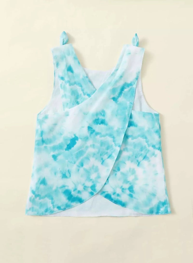 Toddler Girls Tie Dye Crossover Back Tank Top - Image 2