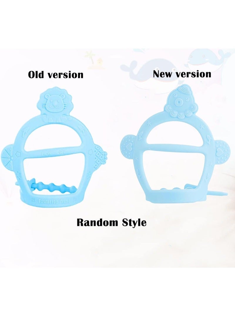 قفاز تسنين من السيليكون،قطعتان من قفاز التسنين للاطفال، لعبة تسنين الطفل مع حزام قابل للتعديل، صوت خشخشة ومنسوج، العاب مضغ للاطفال الرضع من عمر 0-6 اشهر(أزرق) - Image 3