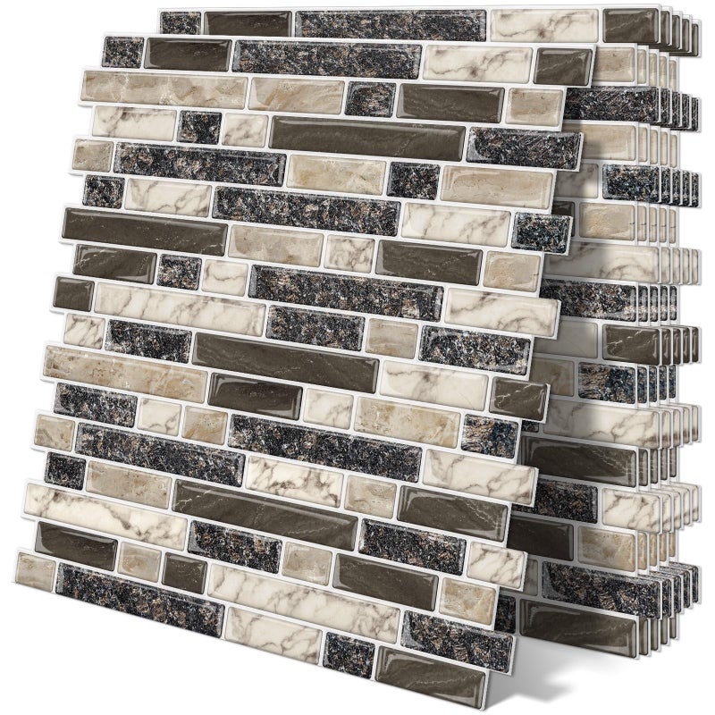 Tiwoos Thick Peel and Stick Backsplash Tile 12"x12" 3D Self Adhesive Marble Tiles for Kitchen and Bathroom Wall (10-Sheet,Brown) - Image 1
