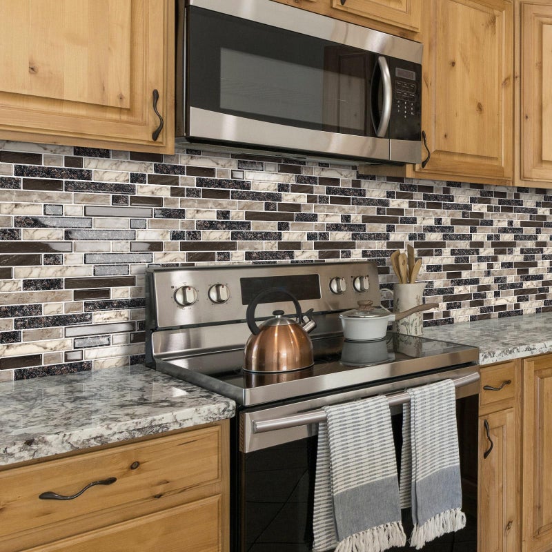 Tiwoos Thick Peel and Stick Backsplash Tile 12"x12" 3D Self Adhesive Marble Tiles for Kitchen and Bathroom Wall (10-Sheet,Brown) - Image 5