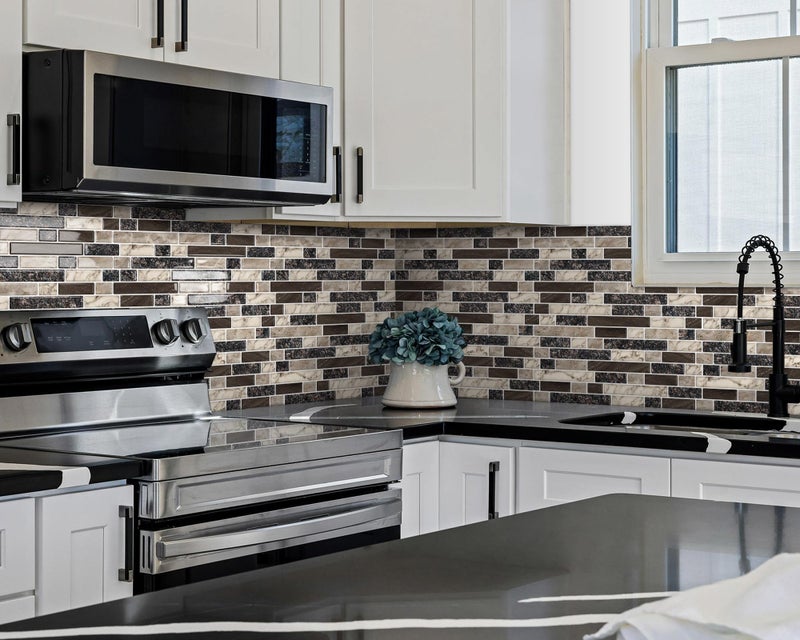 Tiwoos Thick Peel and Stick Backsplash Tile 12"x12" 3D Self Adhesive Marble Tiles for Kitchen and Bathroom Wall (10-Sheet,Brown) - Image 3
