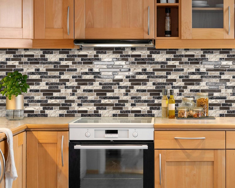 Tiwoos Thick Peel and Stick Backsplash Tile 12"x12" 3D Self Adhesive Marble Tiles for Kitchen and Bathroom Wall (10-Sheet,Brown) - Image 2