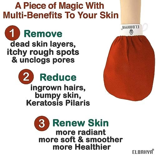Elbahya Exfoliating Mitt Body Kessa Hammam - Body Tool Remover of Dead & Dry Skin or Keratosis Pilaris, Made of 100% Viscose Fiber (Orange Pack of 1) - Image 3