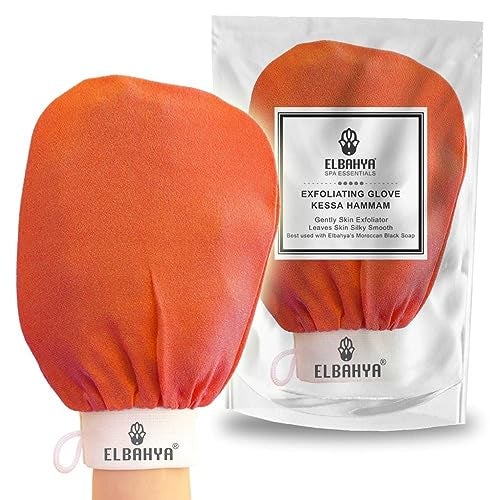 Elbahya Exfoliating Mitt Body Kessa Hammam - Body Tool Remover of Dead & Dry Skin or Keratosis Pilaris, Made of 100% Viscose Fiber (Orange Pack of 1) - Image 1