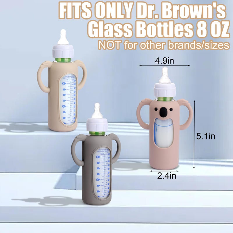 Mity Rain 3 Pack Silicone Sleeves for Dr. Brown's Glass Bottles 8 OZ - Anti Breakage Baby Bottle Holder, Compatible with Dr. Brown's Glass Bottles for Babies with Handle (Other Products Cannot be adapted) - Image 2