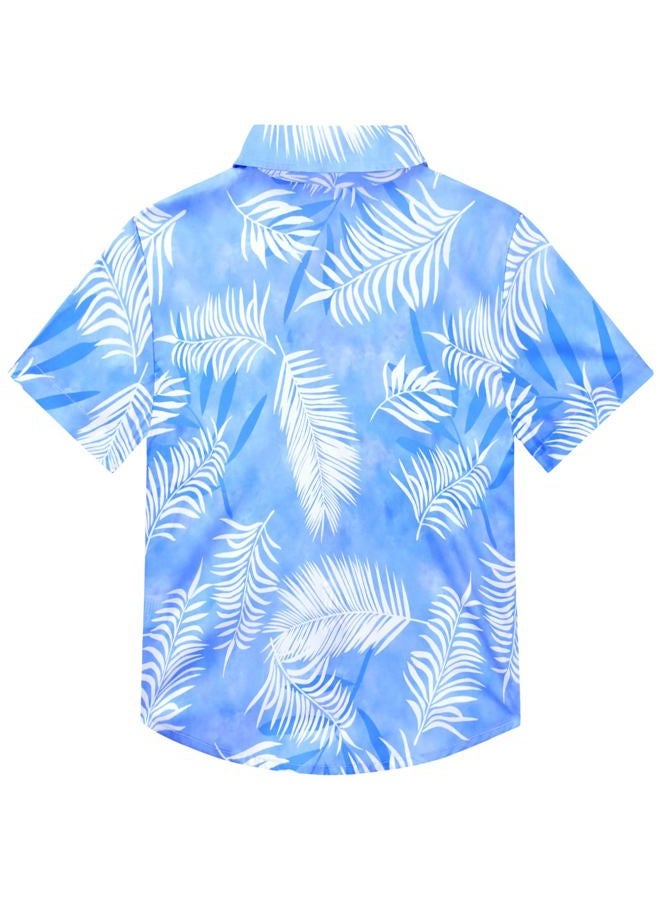 Nymphperi Boys Hawaiian Shirt Tropical Short Sleeve Cool Cute Casual Button Down Tops for Youth Kids Toddler Summer Beach, Blue White, 12-14 Years - Image 2