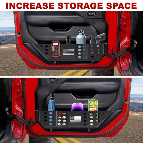 PICURA Metal Front Door Pocket Storage Box for Jeep Wrangler，Door Side Insert Organizer for Jeep Wrangler JL JLU 4XE 2018-2024 & Gladiator JT 2020-2024 Door Storage Expansion Accessories 2PCS, Flag - Image 3
