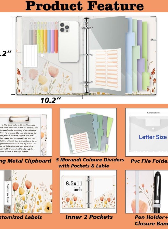KLLVE 3 Ring 1 Inch Binder Organizer, KLLVE Three Ring Binders with Clipboard, 5-Tabs Pockets Dividers, Plastic Folder, 18 Divider Stikers,Pen Loop (Weeds, Letter Size) - Image 2