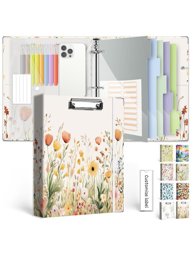 KLLVE 3 Ring 1 Inch Binder Organizer, KLLVE Three Ring Binders with Clipboard, 5-Tabs Pockets Dividers, Plastic Folder, 18 Divider Stikers,Pen Loop (Weeds, Letter Size) - Image 1