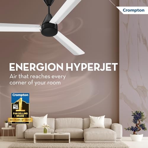 Crompton Energion Hyperjet 1200mm BLDC Ceiling Fan | Point Anywhere Remote Control | BEE 5 Star Rated Energy Efficient | Superior Air Delivery | Anti-Rust | 2 Year Manufacturer Warranty | White Black - Image 2