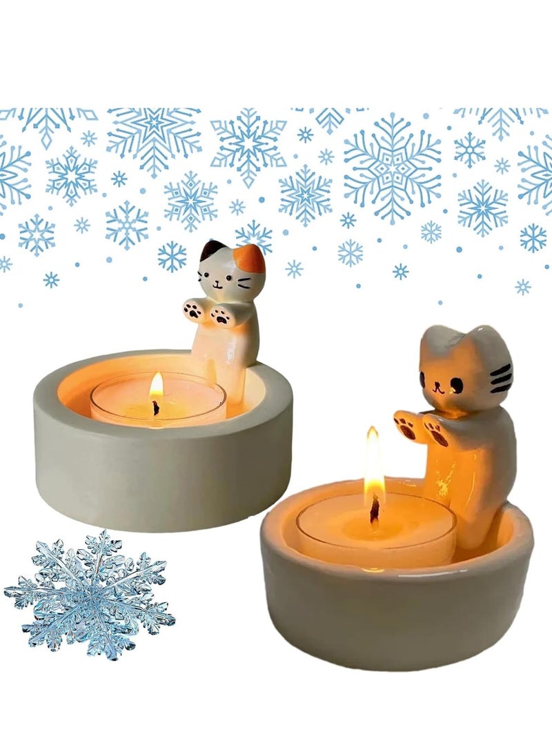 SYOSI - Cartoon Kitten Candle Holder, 2PCS Cat Candle Holder with Warming Cat Paws, Candle Holder Decor, Cute Cat Scented Candle Holder Home Decor, Gift for Cat Lover (Without Candle) - Image 1