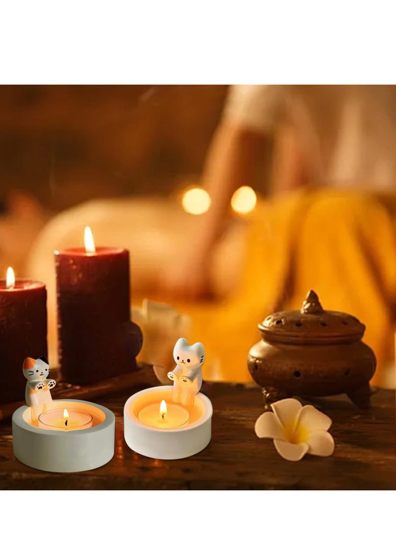 SYOSI - Cartoon Kitten Candle Holder, 2PCS Cat Candle Holder with Warming Cat Paws, Candle Holder Decor, Cute Cat Scented Candle Holder Home Decor, Gift for Cat Lover (Without Candle) - Image 1