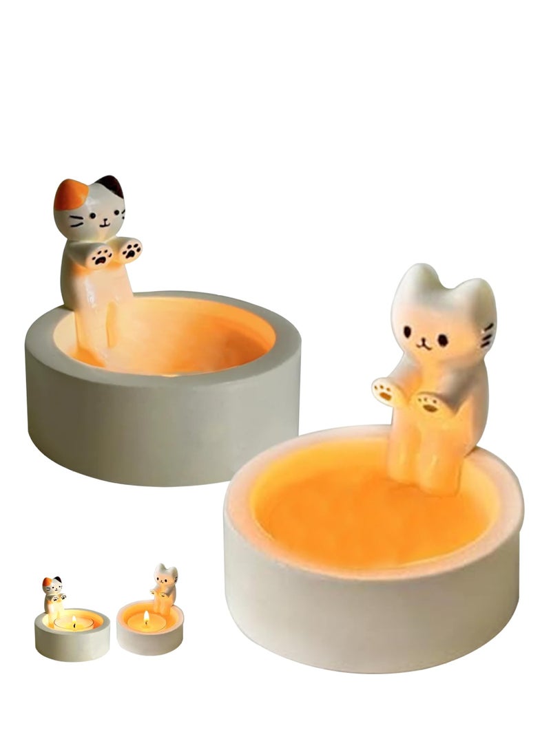 SYOSI - Cartoon Kitten Candle Holder, 2PCS Cat Candle Holder with Warming Cat Paws, Candle Holder Decor, Cute Cat Scented Candle Holder Home Decor, Gift for Cat Lover (Without Candle) - Image 1