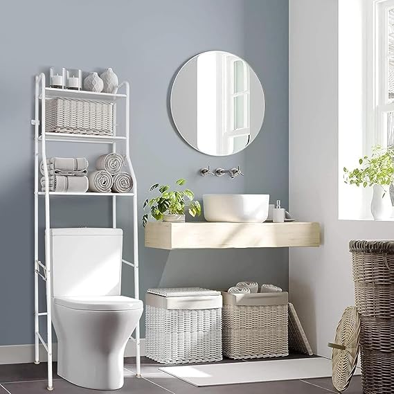 SHOPECOM 3 Layer Over The Toilet Storage Rack Metal | Bathroom Shelf Space Saving Organizer for Laundry Room Wash Basin Floor Stand Kitchen Bathroom Space Saver Laundry Room Wash Basin Floor Stand - Image 3
