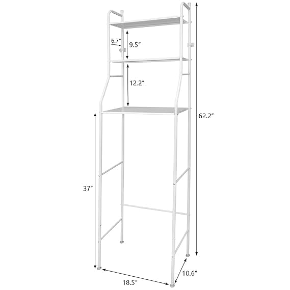 SHOPECOM 3 Layer Over The Toilet Storage Rack Metal | Bathroom Shelf Space Saving Organizer for Laundry Room Wash Basin Floor Stand Kitchen Bathroom Space Saver Laundry Room Wash Basin Floor Stand - Image 2