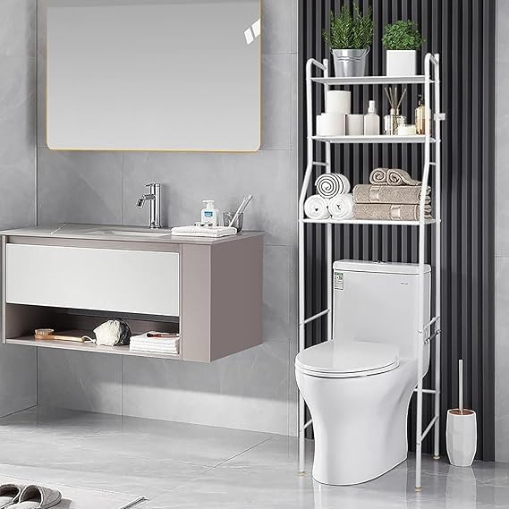 SHOPECOM 3 Layer Over The Toilet Storage Rack Metal | Bathroom Shelf Space Saving Organizer for Laundry Room Wash Basin Floor Stand Kitchen Bathroom Space Saver Laundry Room Wash Basin Floor Stand - Image 4