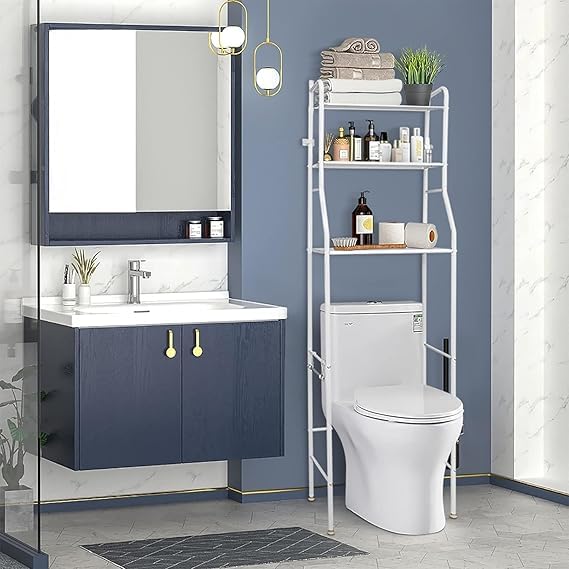 SHOPECOM 3 Layer Over The Toilet Storage Rack Metal | Bathroom Shelf Space Saving Organizer for Laundry Room Wash Basin Floor Stand Kitchen Bathroom Space Saver Laundry Room Wash Basin Floor Stand - Image 5