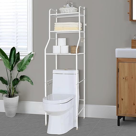 SHOPECOM 3 Layer Over The Toilet Storage Rack Metal | Bathroom Shelf Space Saving Organizer for Laundry Room Wash Basin Floor Stand Kitchen Bathroom Space Saver Laundry Room Wash Basin Floor Stand - Image 1
