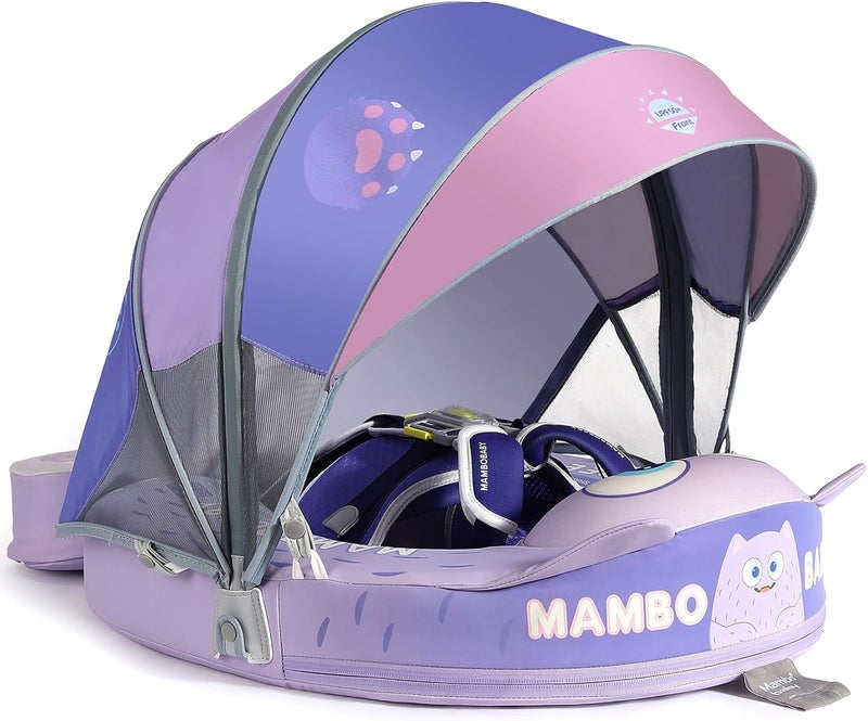 V Convey Mambobaby Float with Canopy and Tail New Upgraded Non-Inflatable Baby Pool Float Mambo Float Swim Trainer Solid Infant Swim Float Adjustable Pearl Foam Baby Swim Ring - Image 1
