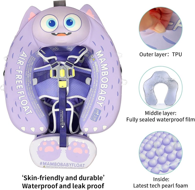 V Convey Mambobaby Float with Canopy and Tail New Upgraded Non-Inflatable Baby Pool Float Mambo Float Swim Trainer Solid Infant Swim Float Adjustable Pearl Foam Baby Swim Ring - Image 2
