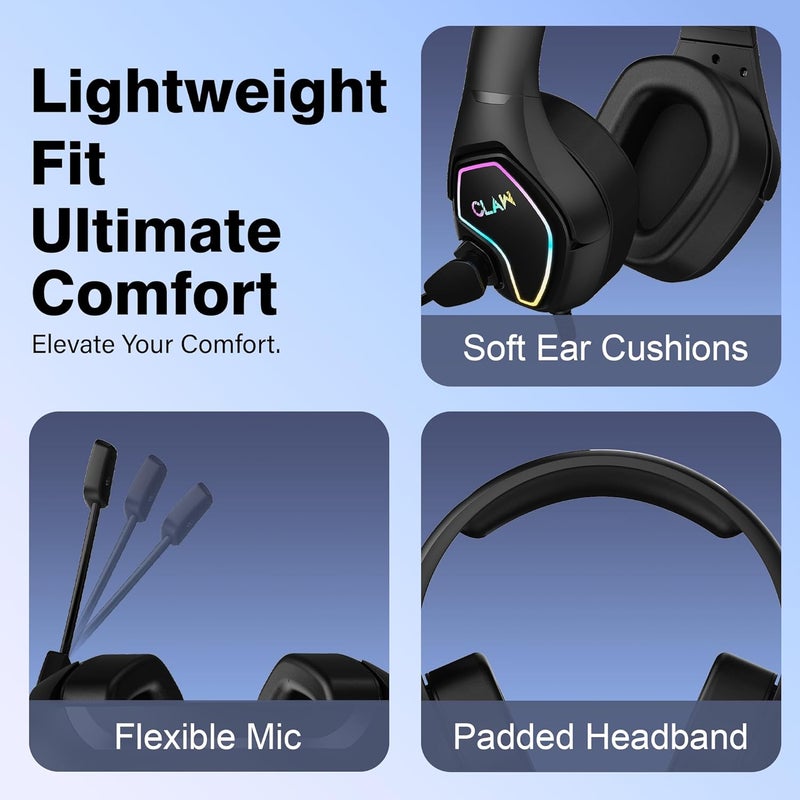 CLAW GH40 Wired RGB Gaming Headset with 50mm Drivers, Noise-Isolating Microphone, 3.5mm Audio Jack, 2m Braided Cable | Compatible with PC, PS4, PS5, Xbox, Laptops & Mobile Devices - Image 4