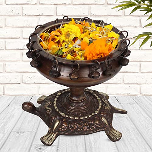 ARTVARKO™ Brass Urli Ethnic Traditional Tortoise Urli Decorative Bowl for Flowers Floating Candles Home Office Decor Diwali Gift 8 Inch - Image 1